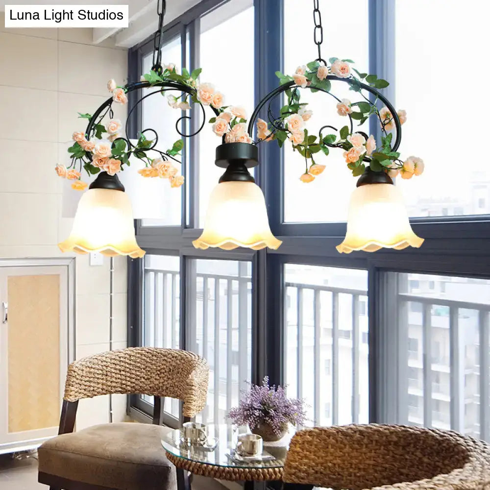 Vintage floral white glass island light dining room pendant