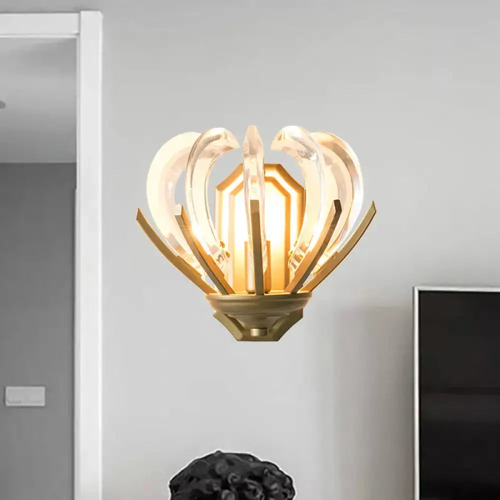 Vintage flower gold finish wall light bedroom crystal sconce