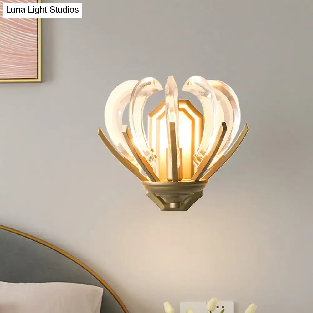 Vintage flower gold finish wall light bedroom crystal sconce