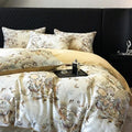 Vintage flowers print cream satin bedding set bedroom duvet cover