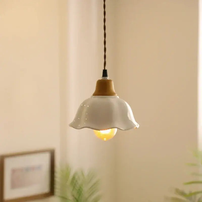 Vintage fluted off-white ceramic led pendant bedroom hanging light