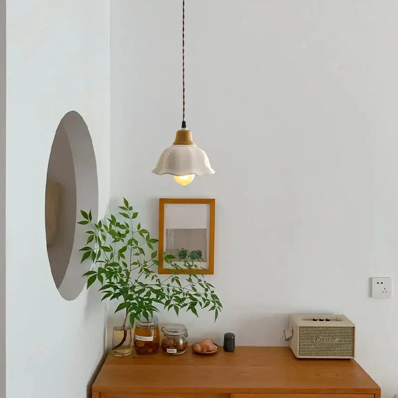 Vintage fluted off-white ceramic led pendant bedroom hanging light