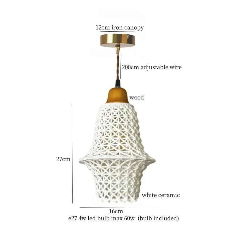 Vintage fluted off-white ceramic led pendant bedroom hanging light