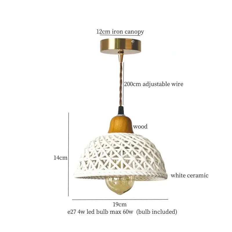 Vintage fluted off-white ceramic led pendant bedroom hanging light