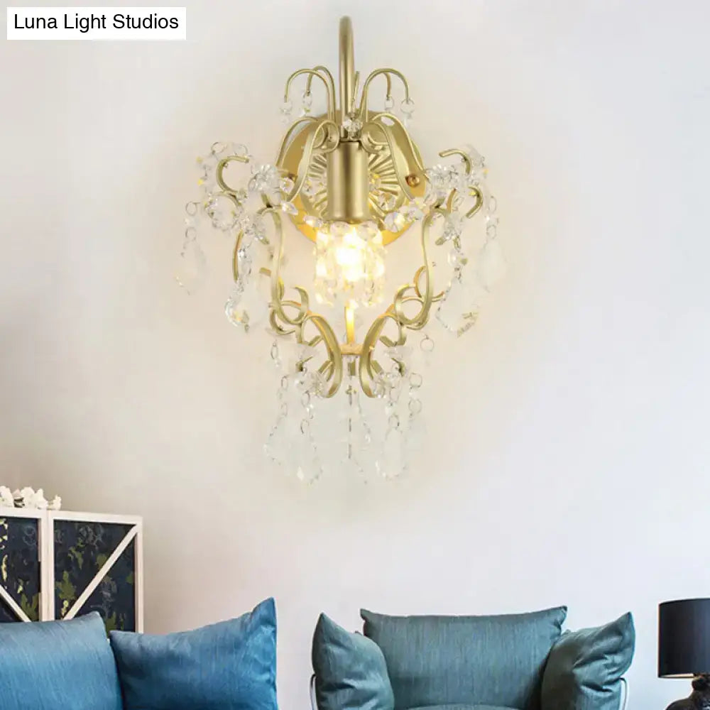 Vintage geometric gold finish wall lamp with crystals for bedroom