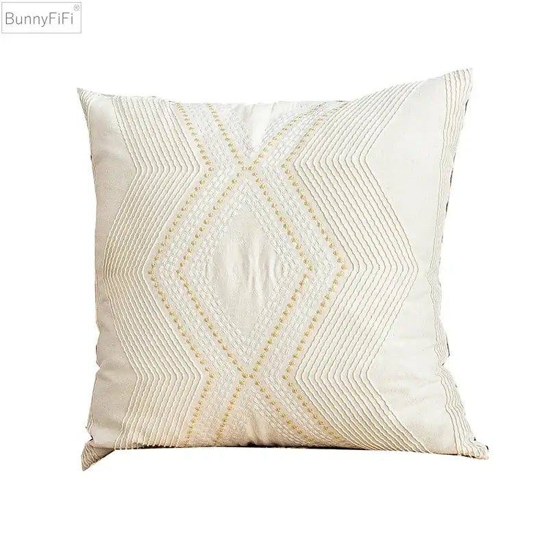 Vintage geometric ivory cushion cover living room gold embroidery