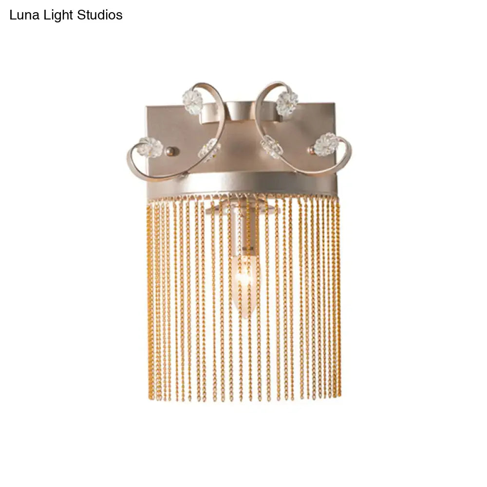 Vintage gold aluminum tassel wall light bedroom crystal accent