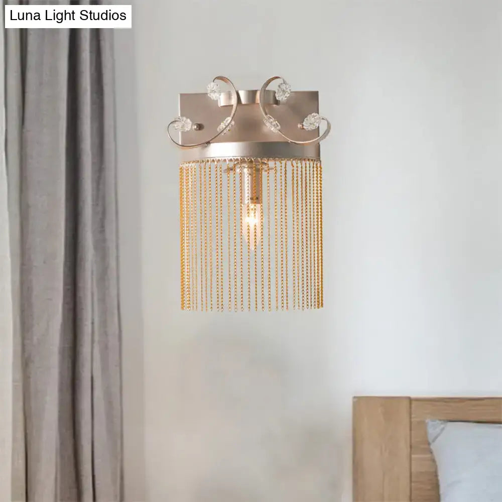 Vintage gold aluminum tassel wall light bedroom crystal accent