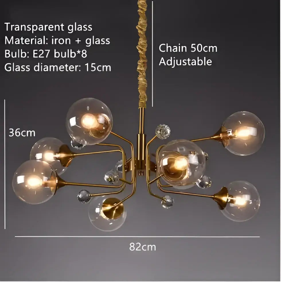 Vintage gold amber glass bubble chandelier living room crystal light