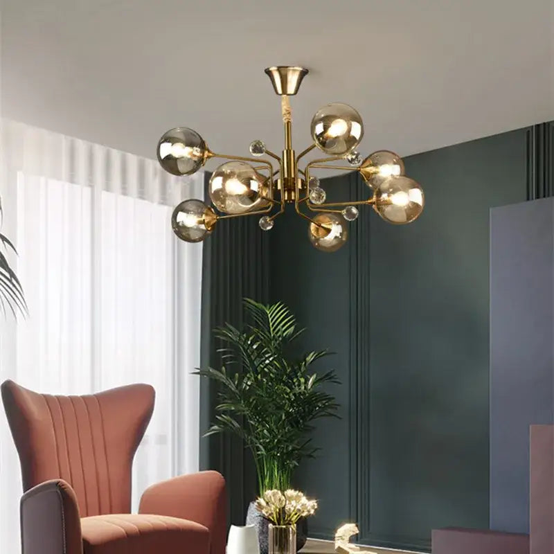 Vintage gold amber glass bubble chandelier living room crystal light