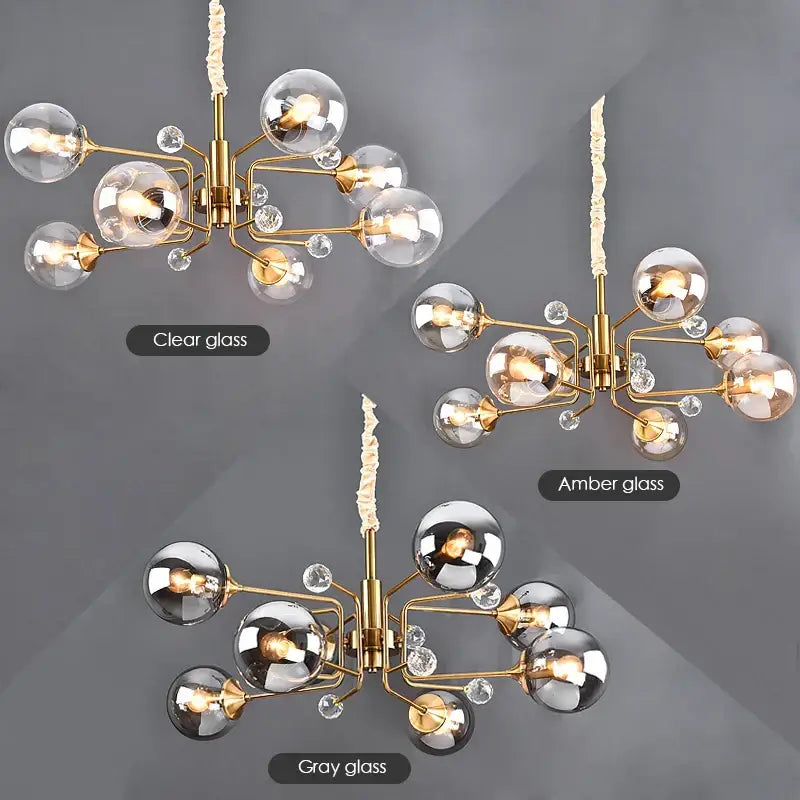 Vintage gold amber glass bubble chandelier living room crystal light