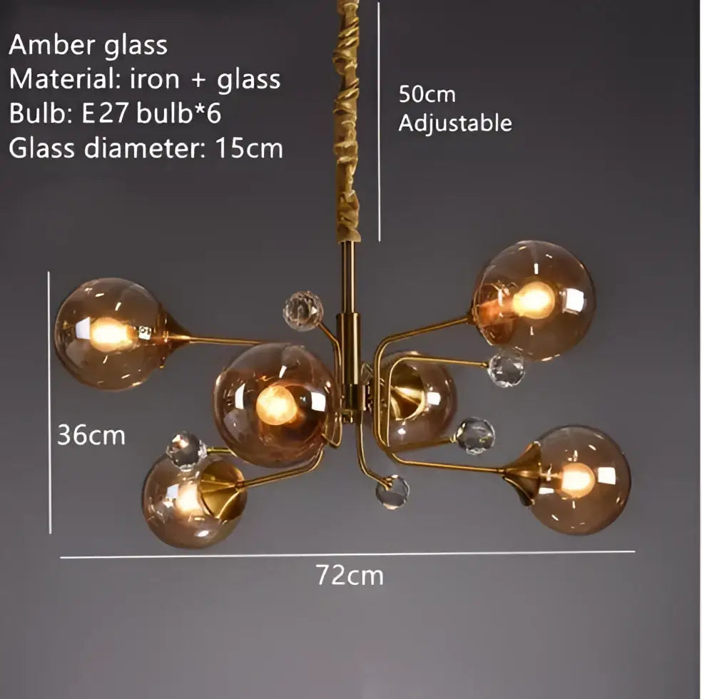 Vintage gold amber glass bubble chandelier living room crystal light