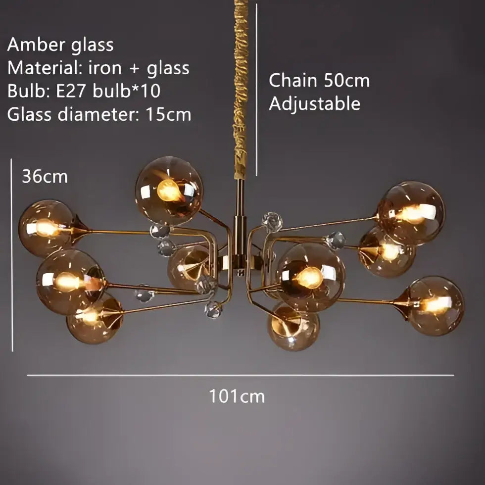 Vintage gold amber glass bubble chandelier living room crystal light