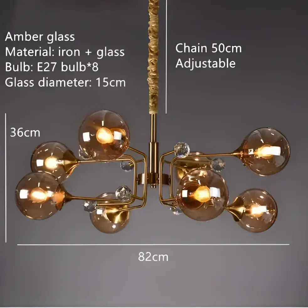 Vintage gold amber glass bubble chandelier living room crystal light