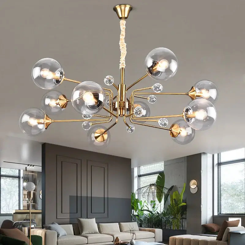 Vintage gold amber glass bubble chandelier living room crystal light