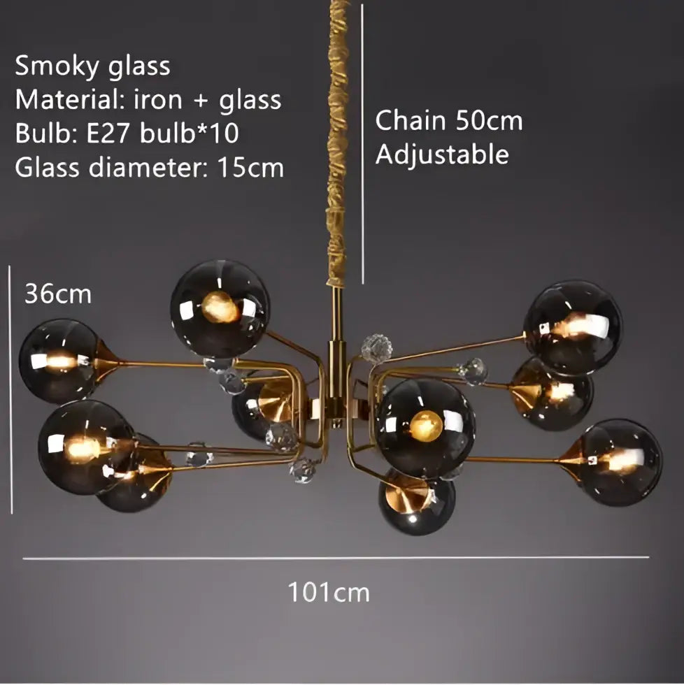 Vintage gold amber glass bubble chandelier living room crystal light