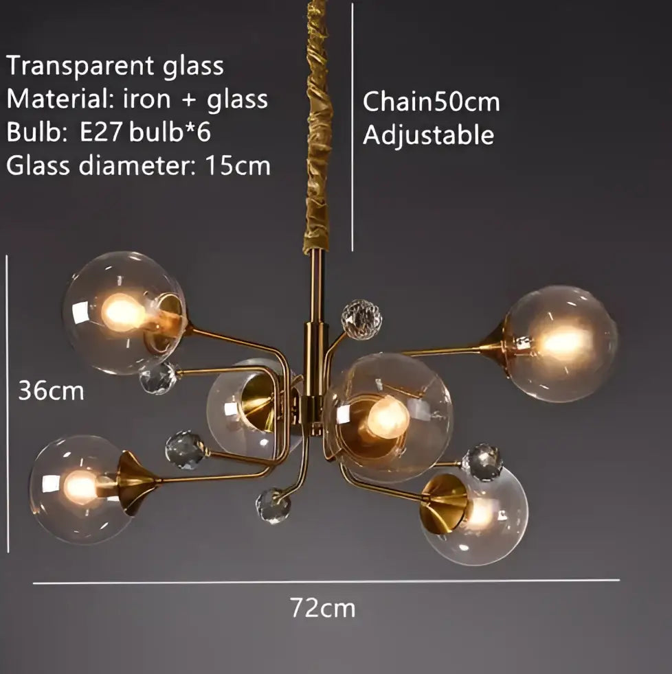 Vintage gold amber glass bubble chandelier living room crystal light