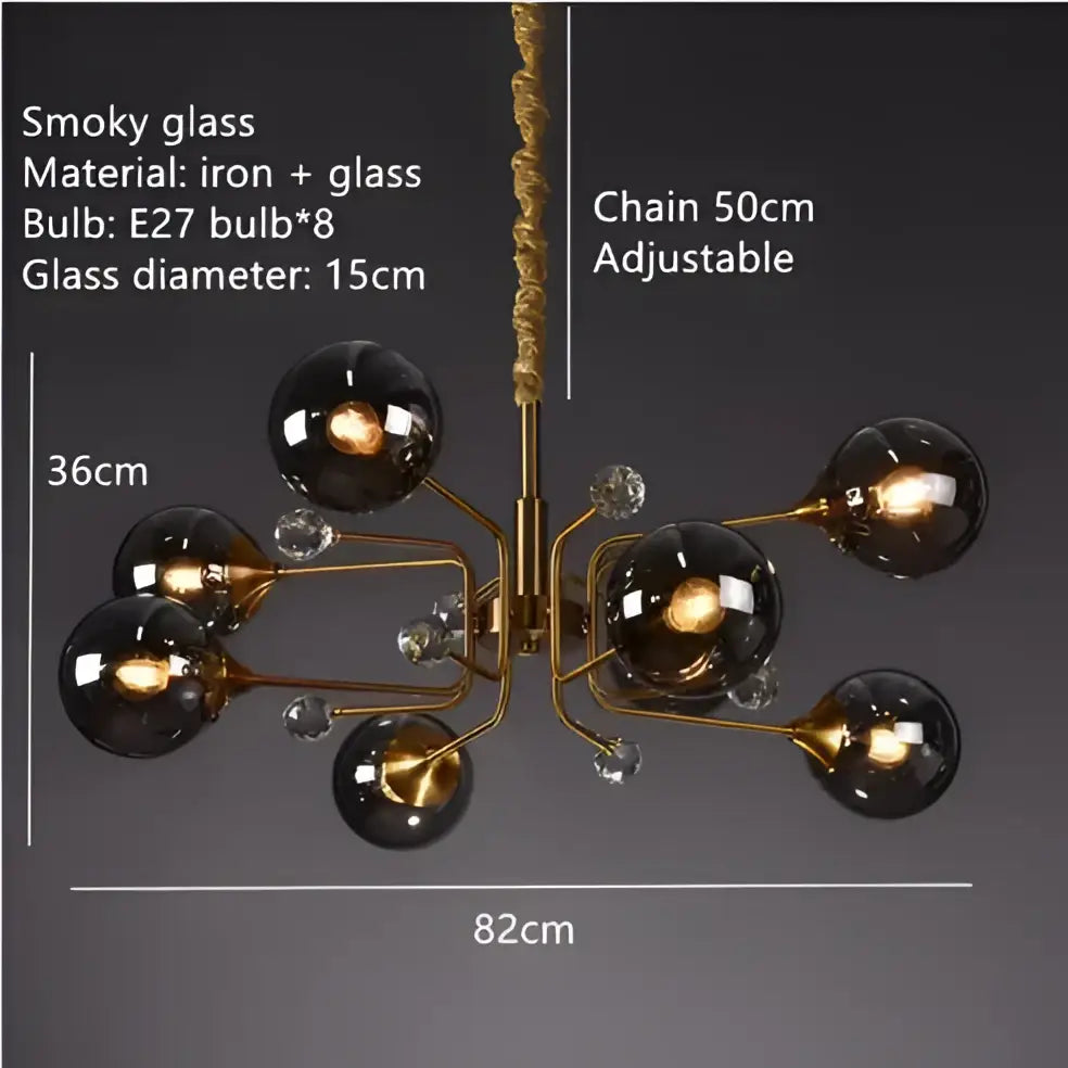 Vintage gold amber glass bubble chandelier living room crystal light