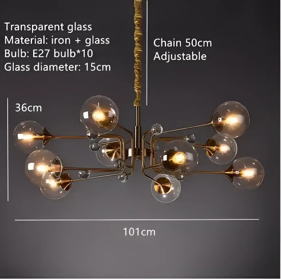 Vintage gold amber glass bubble chandelier living room crystal light
