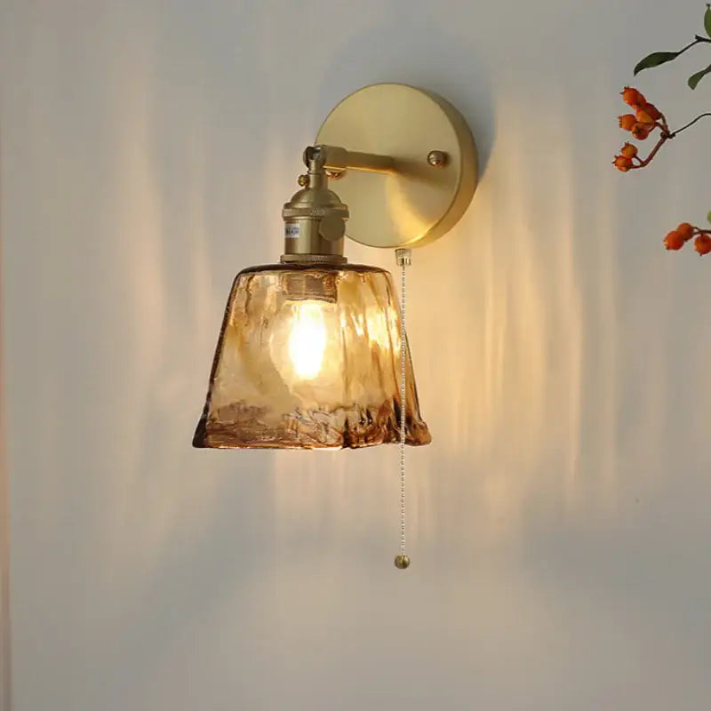 Vintage gold and amber glass led wall light bedroom sconce