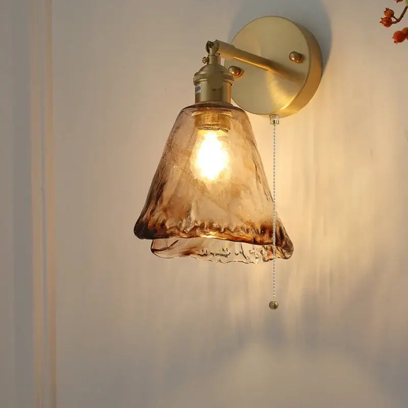 Vintage gold and amber glass led wall light bedroom sconce