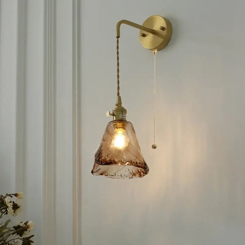 Vintage gold and amber glass led wall light bedroom sconce