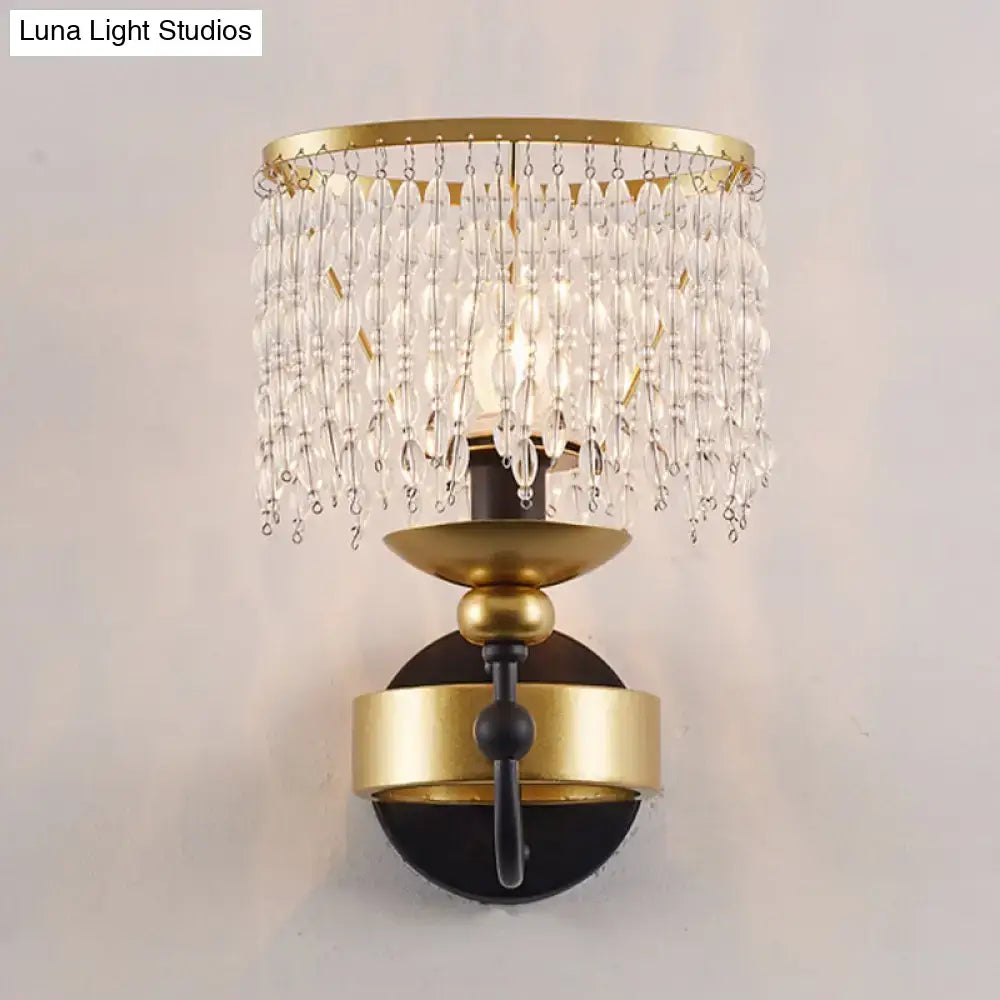 Vintage gold and black crystal sconce bedroom retro fringe wall light