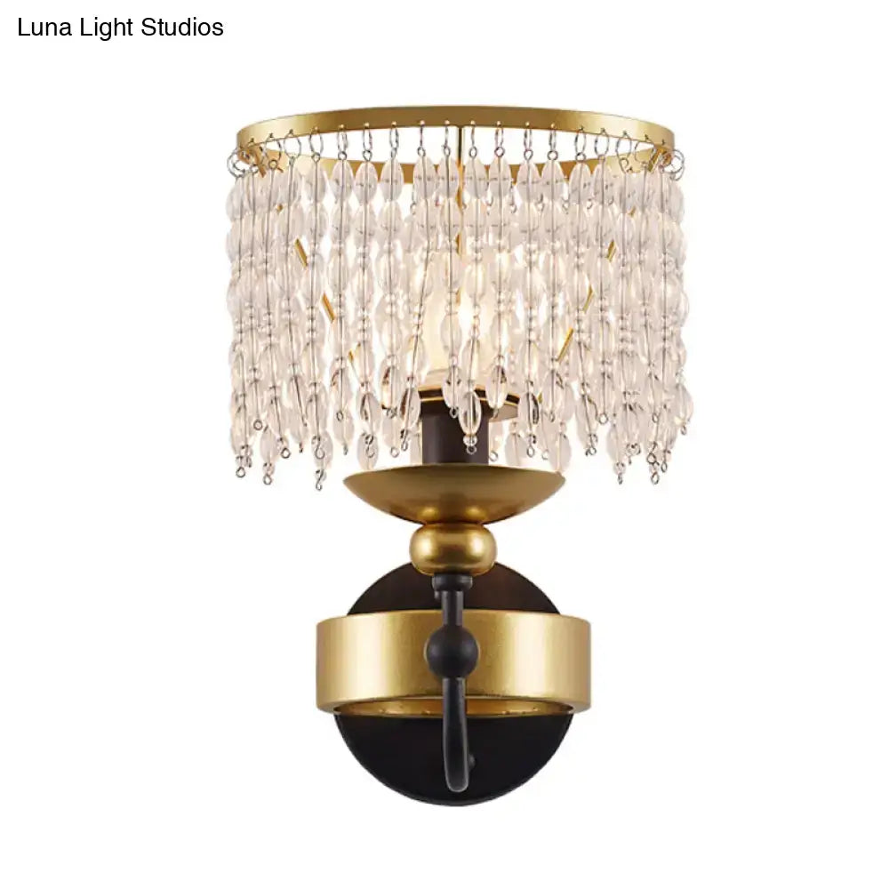 Vintage gold and black crystal sconce bedroom retro fringe wall light