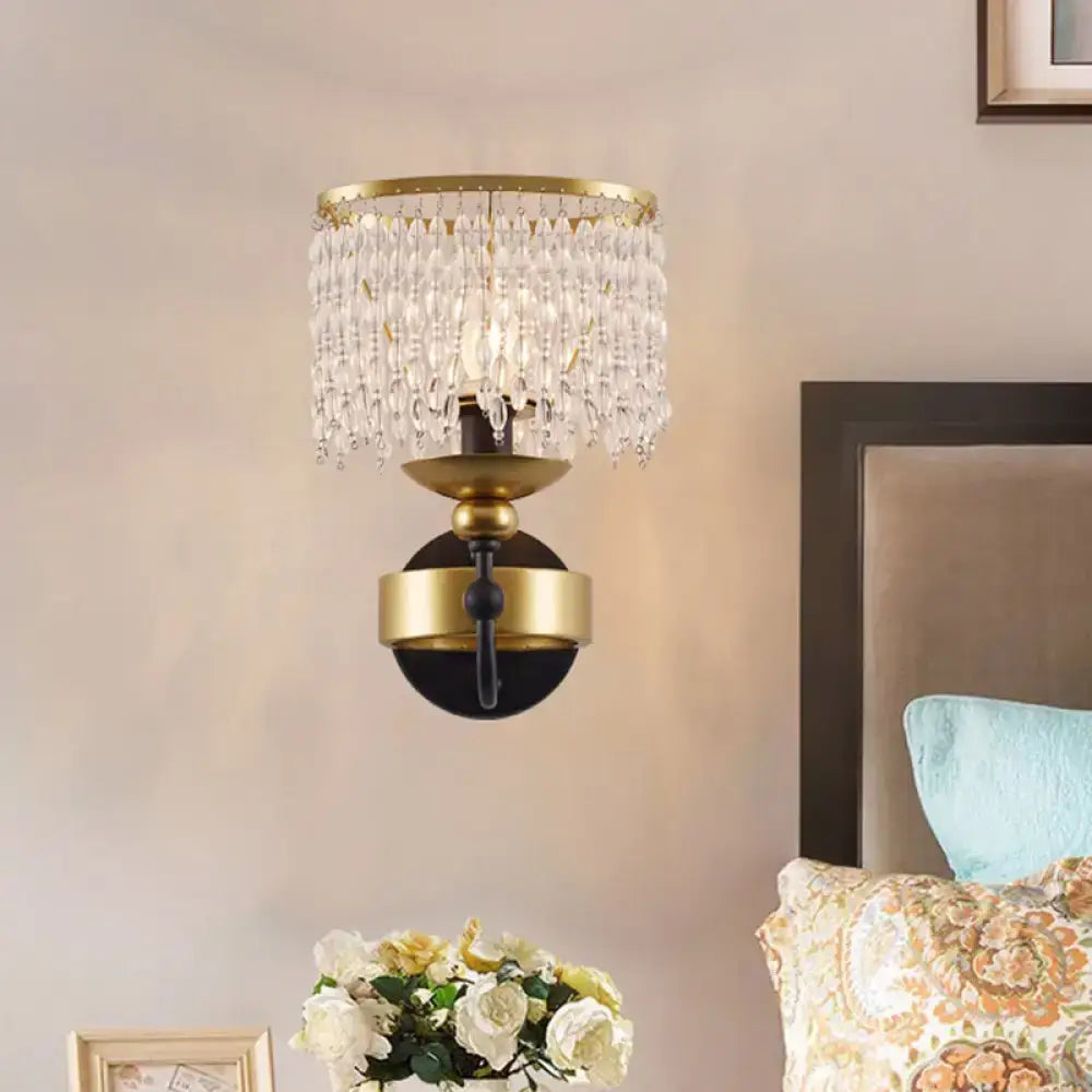 Vintage gold and black crystal sconce bedroom retro fringe wall light