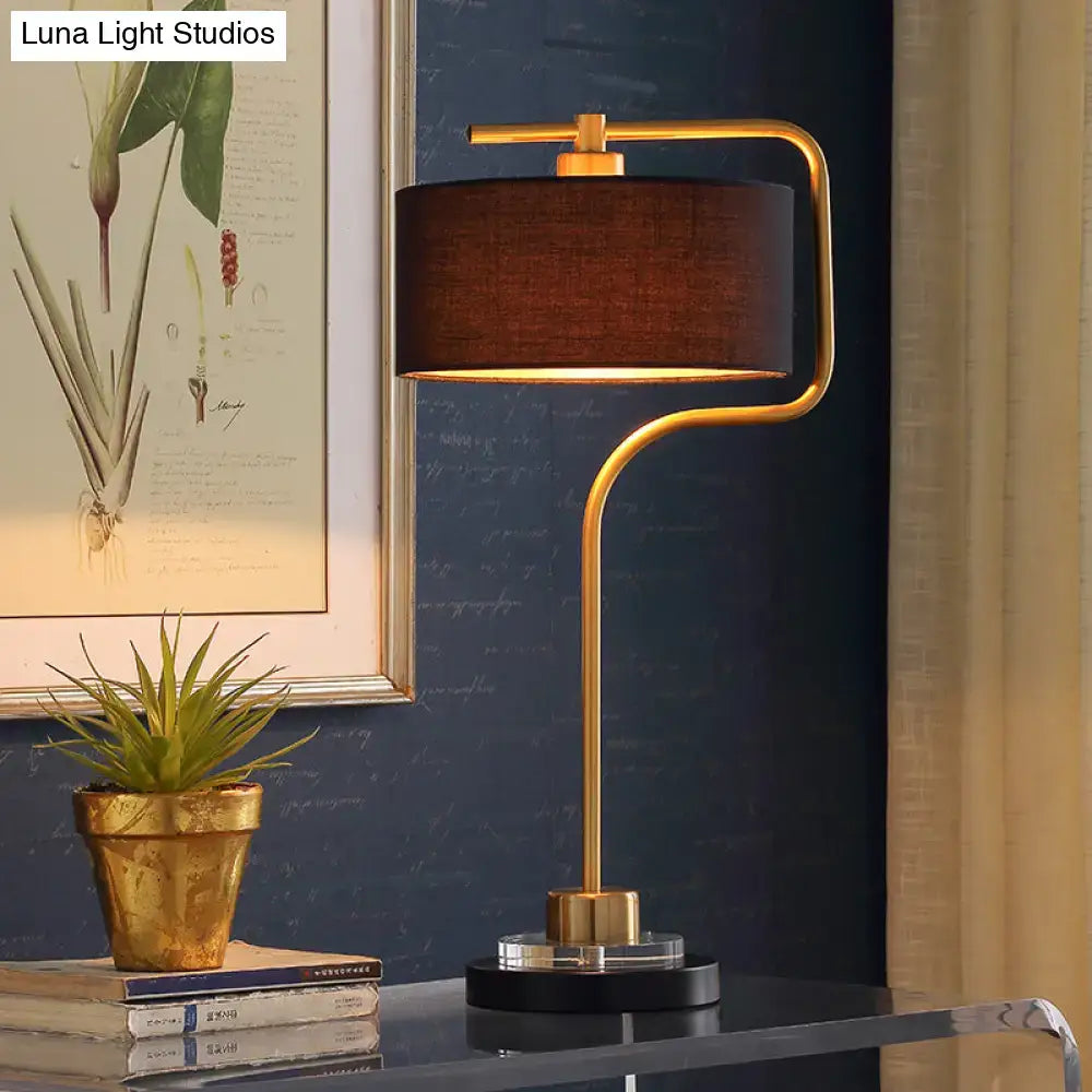 Vintage gold and black table lamp with drum shade – living room light