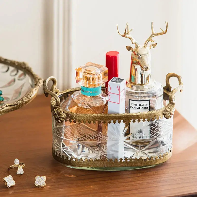 Vintage gold and carved glass snack plate dining room storage box