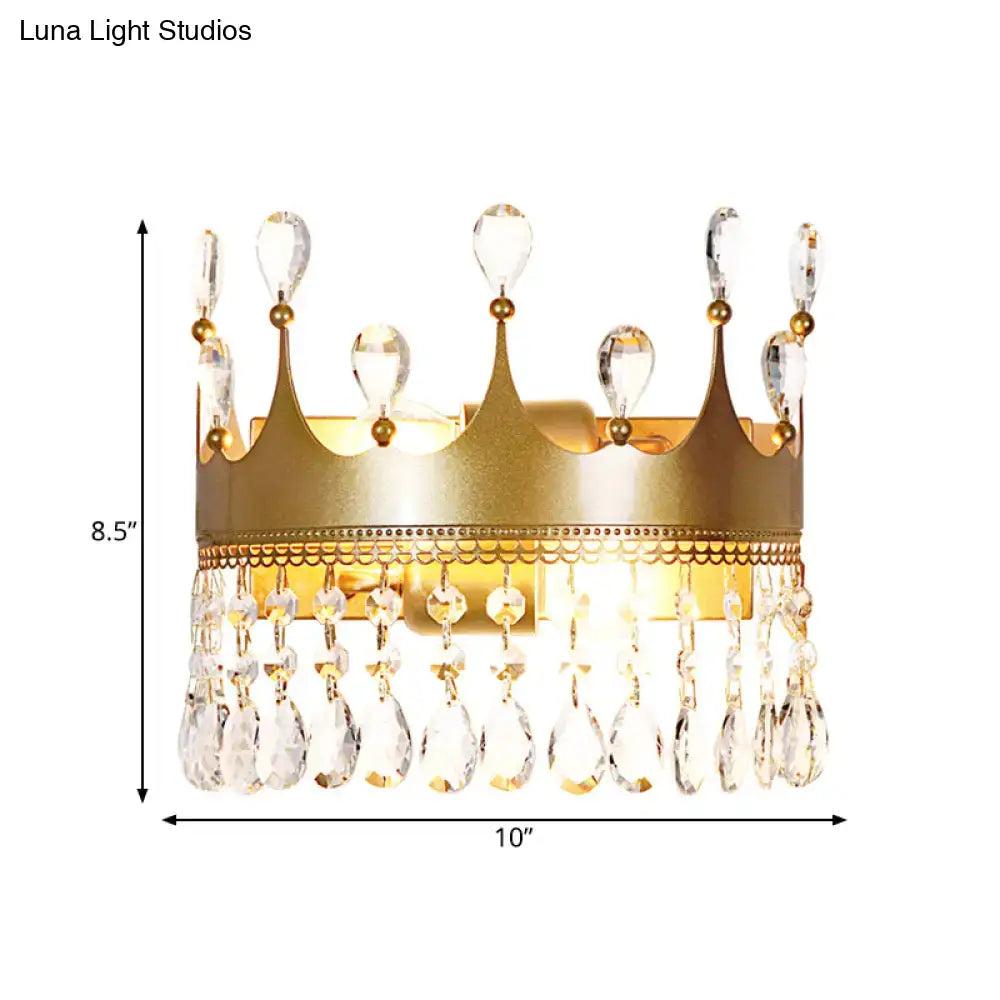 Vintage gold crown clear crystal wall lamp bedroom sconce