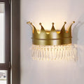 Vintage gold crown clear crystal wall lamp bedroom sconce