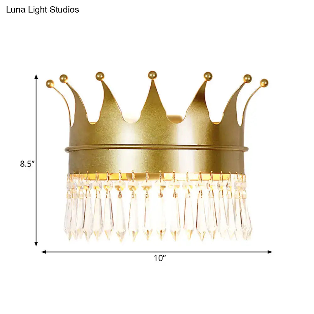 Vintage gold crown clear crystal wall lamp bedroom sconce