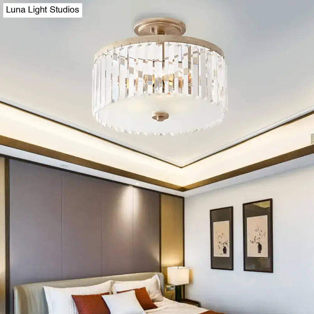 Vintage gold crystal block ceiling light bedroom semi flush mount