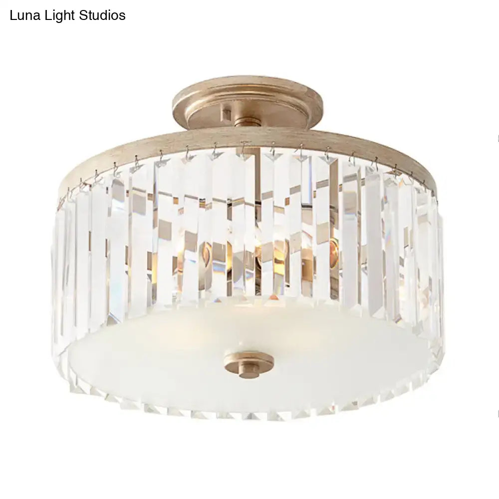 Vintage gold crystal block ceiling light bedroom semi flush mount