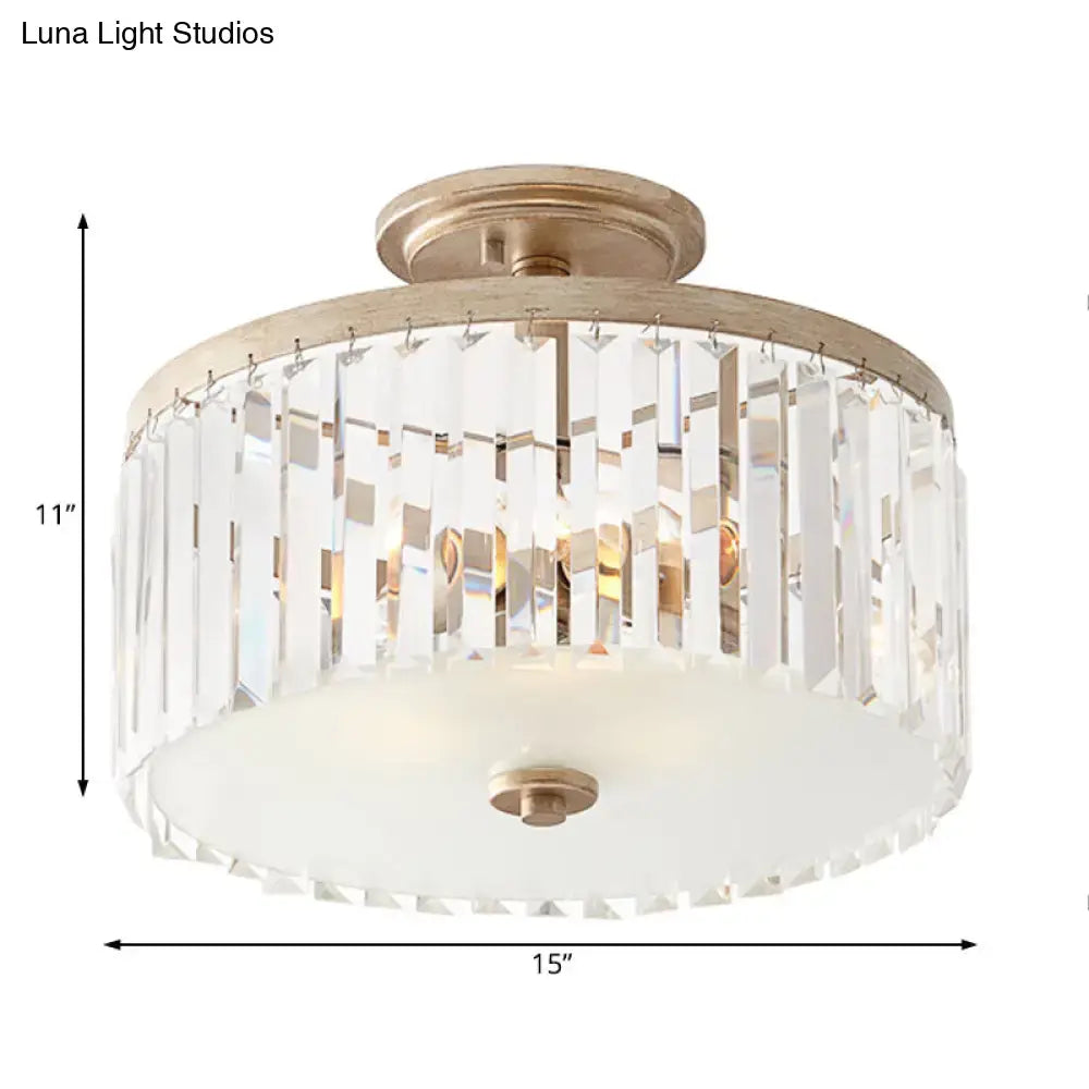 Vintage gold crystal block ceiling light bedroom semi flush mount
