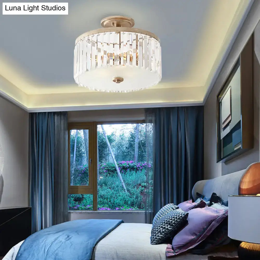 Vintage gold crystal block ceiling light bedroom semi flush mount