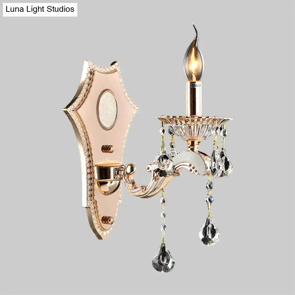 Vintage gold crystal sconce light fixture bedroom wall mount