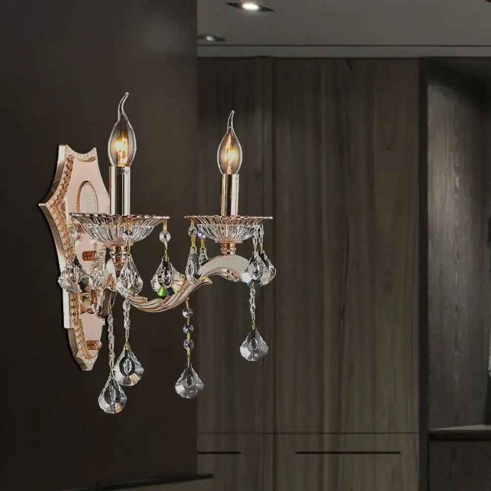 Vintage gold crystal sconce light fixture bedroom wall mount