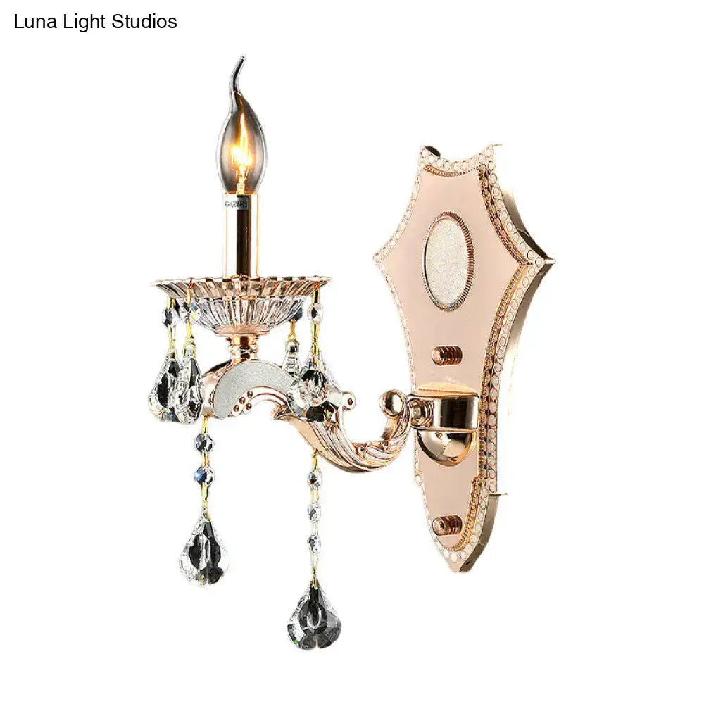 Vintage gold crystal sconce light fixture bedroom wall mount
