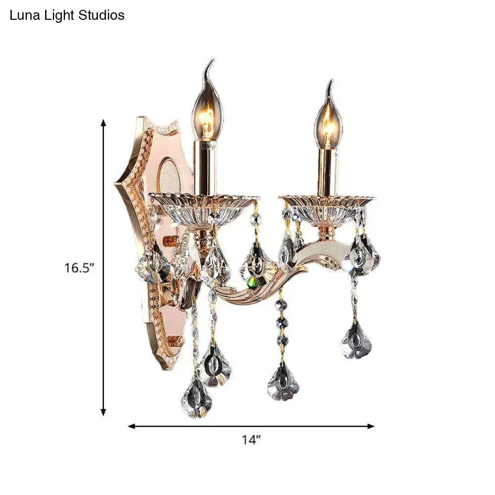Vintage gold crystal sconce light fixture bedroom wall mount