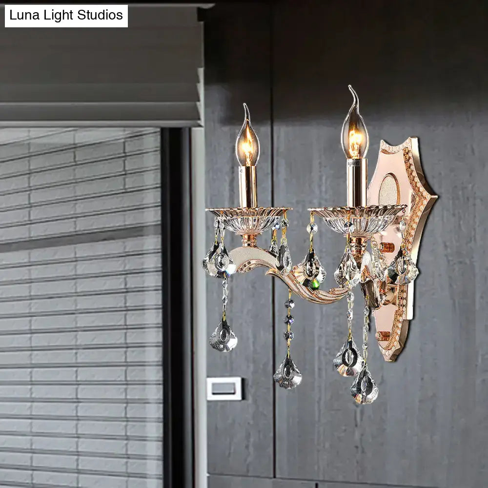 Vintage gold crystal sconce light fixture bedroom wall mount
