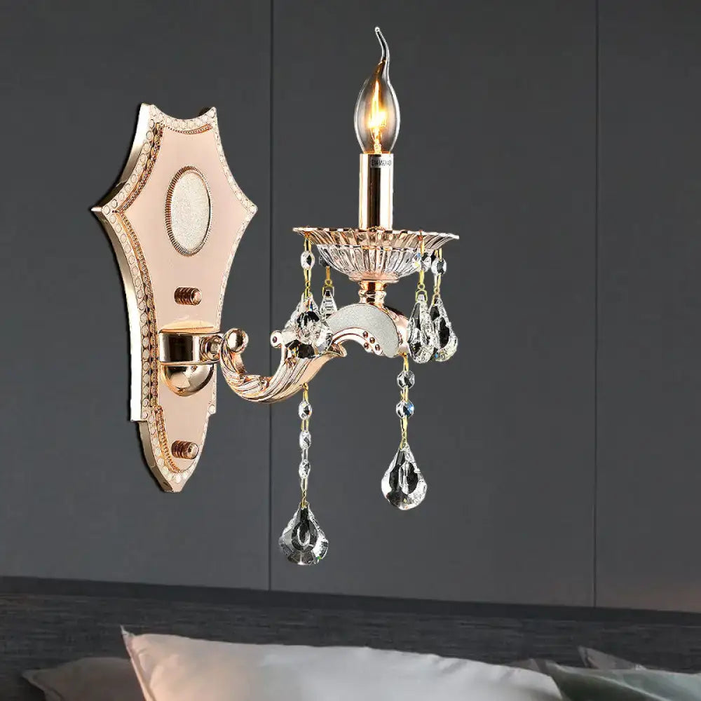 Vintage gold crystal sconce light fixture bedroom wall mount