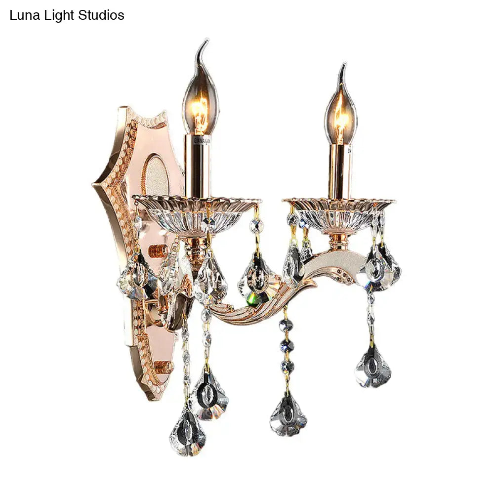 Vintage gold crystal sconce light fixture bedroom wall mount