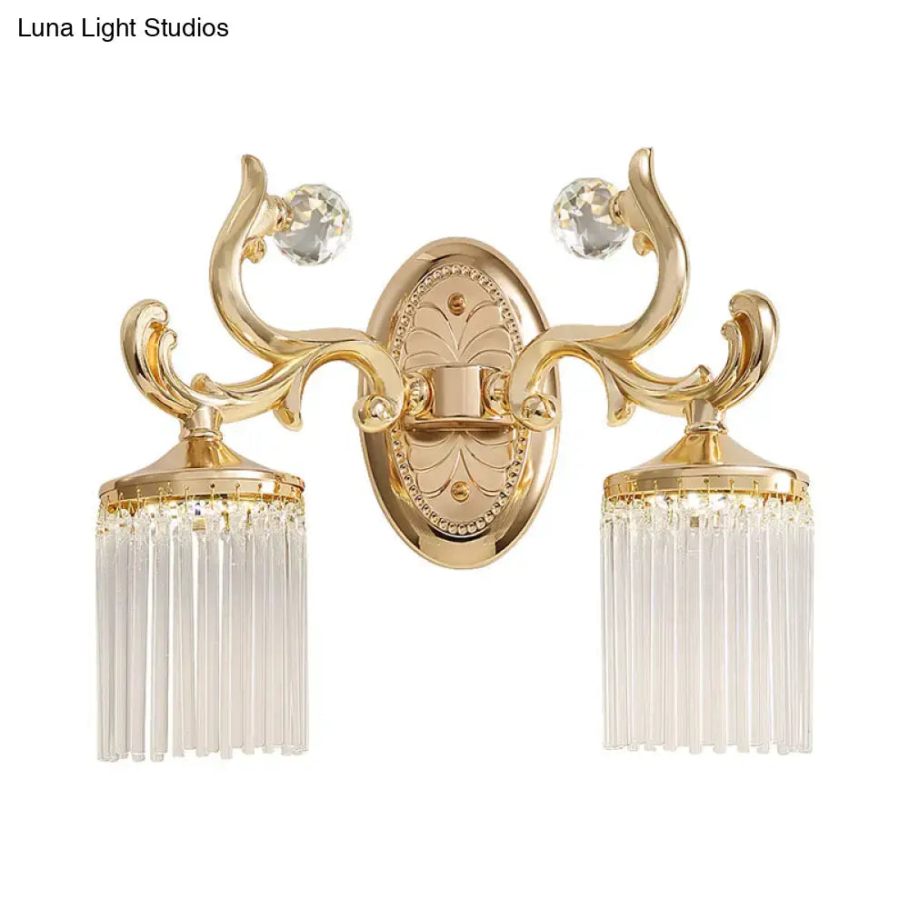 Vintage gold crystal wall mounted light bedroom clear pipe sconce