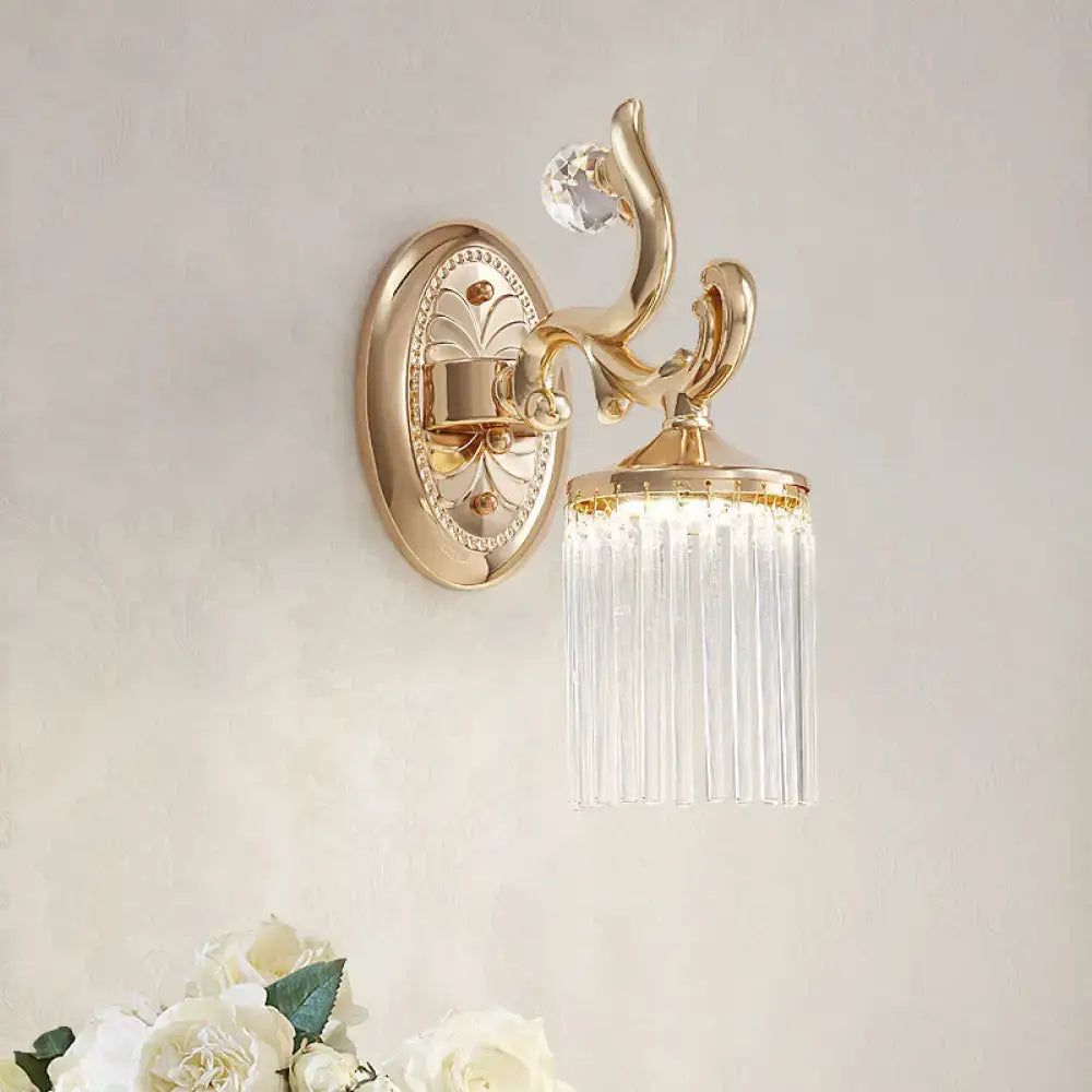 Vintage gold crystal wall mounted light bedroom clear pipe sconce