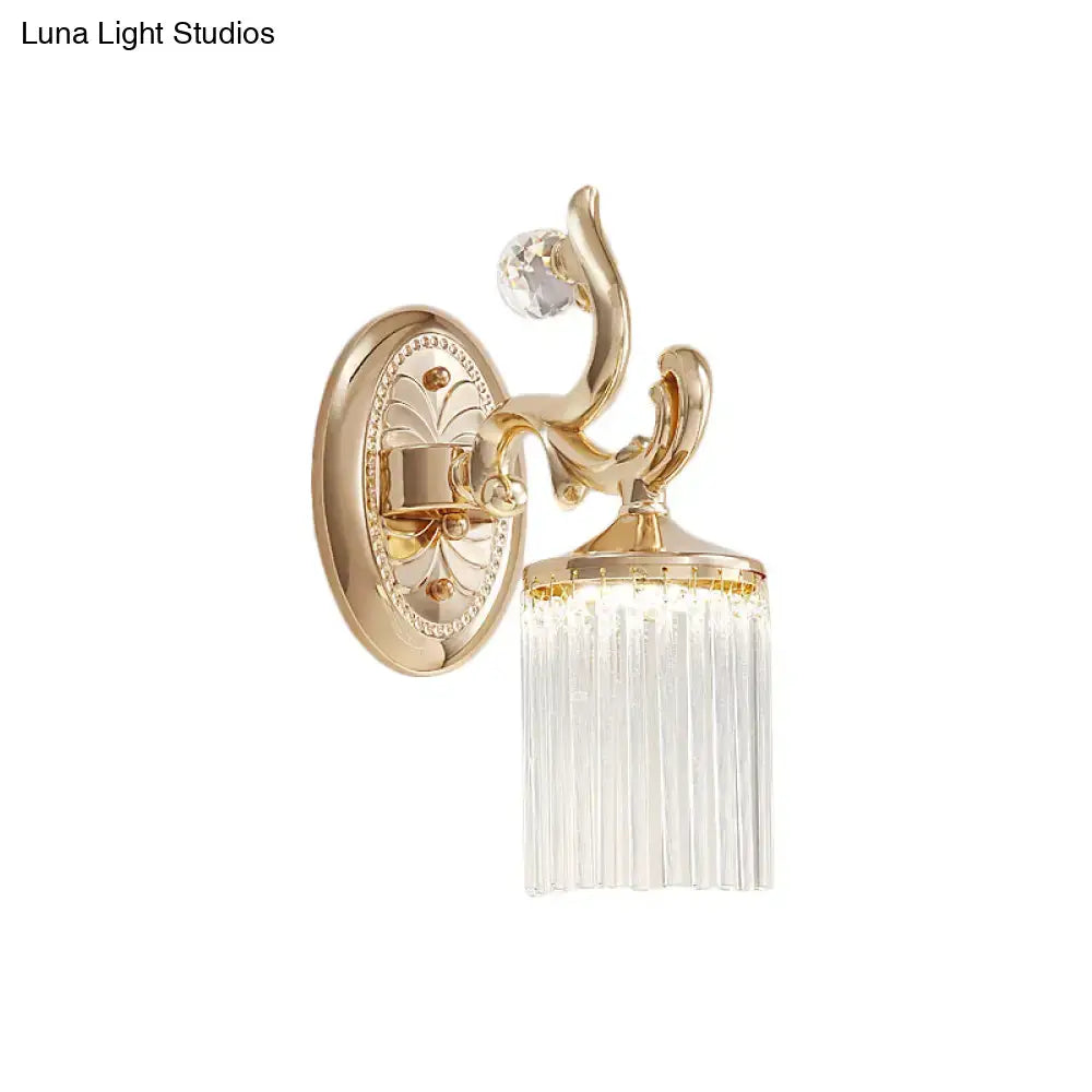 Vintage gold crystal wall mounted light bedroom clear pipe sconce