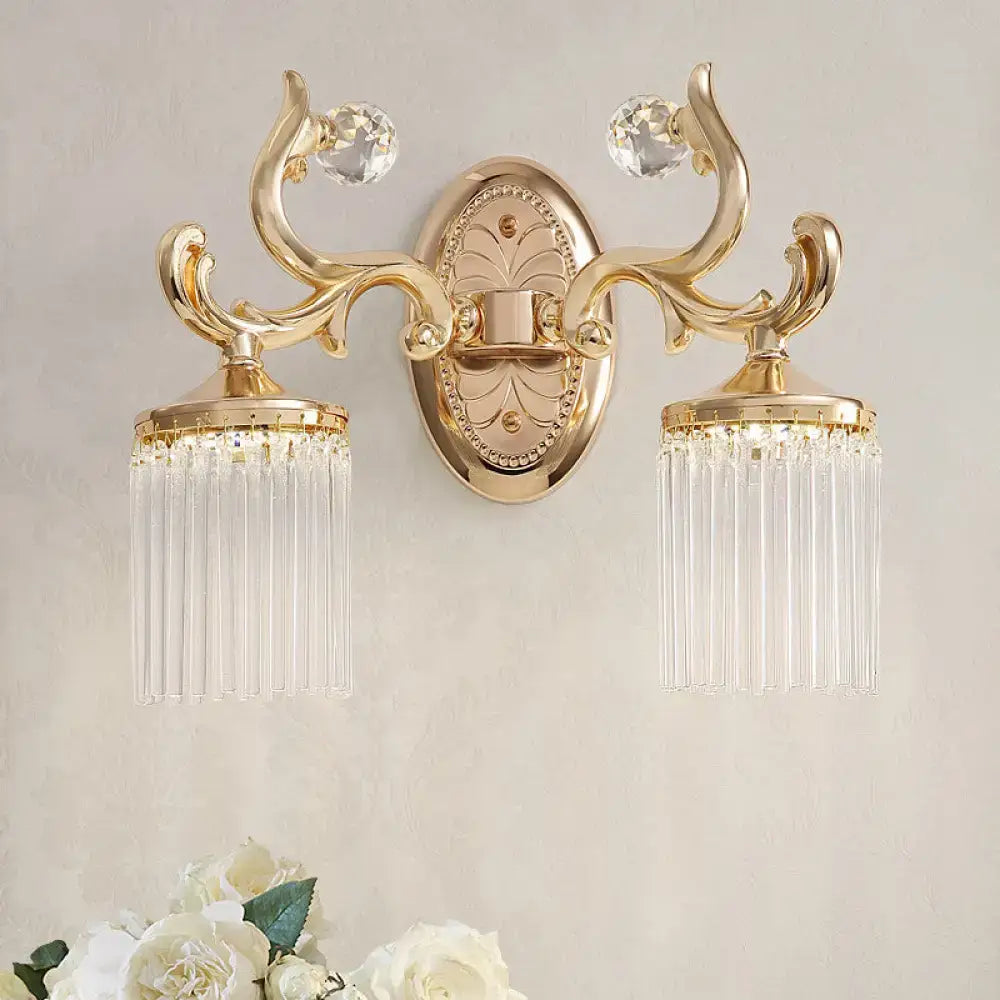 Vintage gold crystal wall mounted light bedroom clear pipe sconce