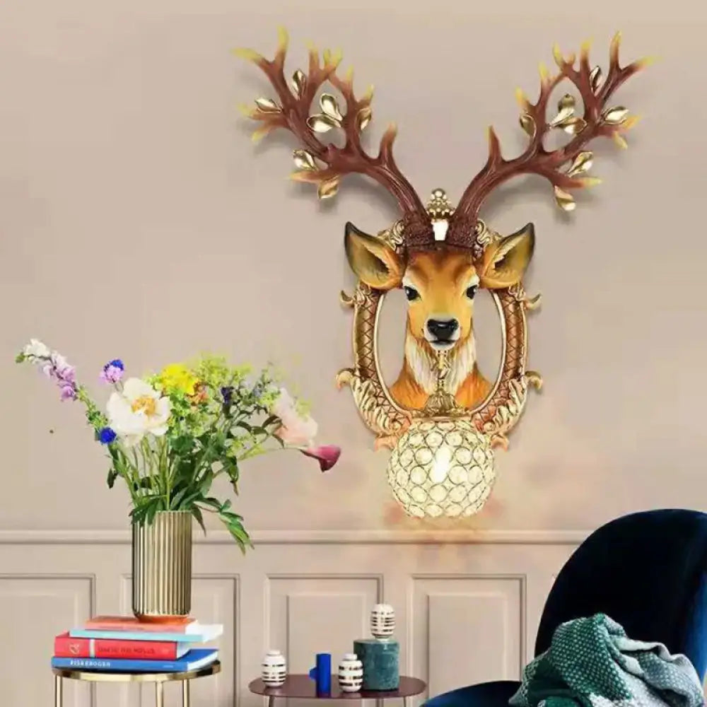 Vintage gold deer backplate crystal wall sconce bedroom e26 e27 light